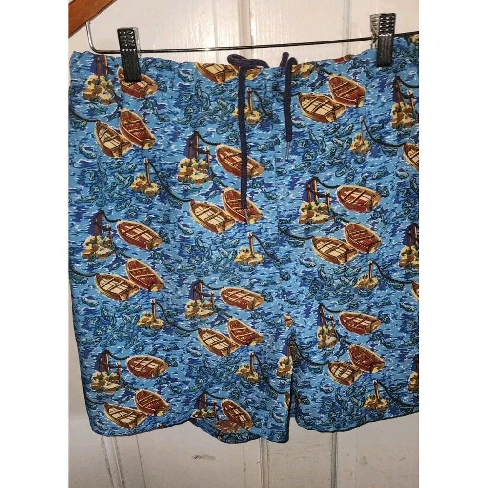 VTG Lands End Men's Swim Shorts Trunks Sz L nautical Boats Ocean 90's USA Y2k
